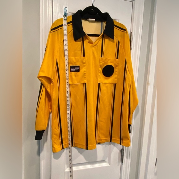 Official Sports Size M USSF Yellow Long Sleeve Striped Soccer Referee Jersey - Picture 12 of 15